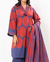 Dusky Blue/Pastel Red Lawn Suit