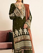 Alkaram Olive Velvet Suit- Pakistani Winter Dress