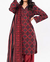 Alkaram Persian Red/Black Khaddar Suit (2 Pcs)- Pakistani Winter Dress