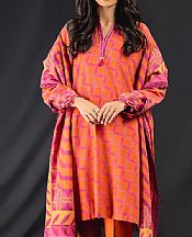 Alkaram Safety Orange Khaddar Suit- Pakistani Winter Dress