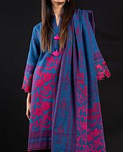 Alkaram Denim Blue Khaddar Suit- Pakistani Winter Dress