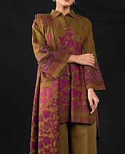 Alkaram Olive Green Khaddar Suit- Pakistani Winter Clothing