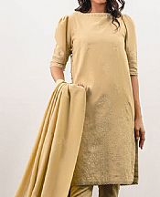 Alkaram Light Golden Khaddar Suit- Pakistani Winter Dress