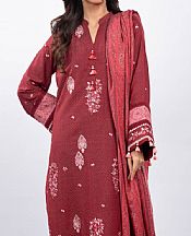 Alkaram Red Karandi Suit- Pakistani Winter Dress