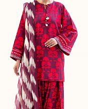 Almirah Plum/Cadmium Red Jacquard Suit- Pakistani Winter Clothing