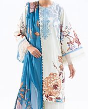 Almirah Off White/Blue Cambric Suit- Pakistani Winter Clothing