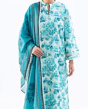 Almirah Off White/Turquoise Cambric Suit- Pakistani Winter Dress