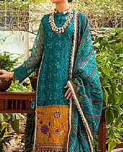 Teal Organza Suit- Pakistani Chiffon Dress