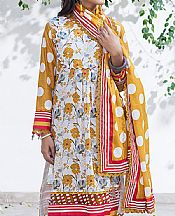 Al Zohaib Off White/Mustard Lawn Suit- Pakistani Designer Lawn Suits