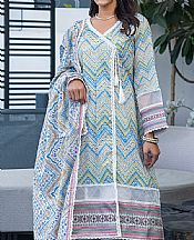 Al Zohaib Off White/Blue Lawn Suit- Pakistani Lawn Dress
