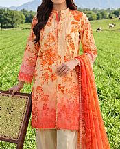 Al Zohaib Ivory/Shocking Orange Lawn Suit- Pakistani Designer Lawn Suits