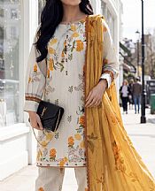 Al Zohaib Off White/Orange Lawn Suit- Pakistani Designer Lawn Suits