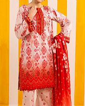 Al Zohaib Pale Pink/Red Lawn Suit- Pakistani Lawn Dress