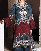 Anamta Denim Blue/Red Linen Suit- Pakistani Winter Dress