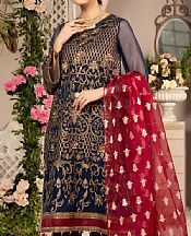 Anamta Prussian Blue Organza Suit- Pakistani Chiffon Dress