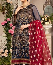 Prussian Blue Organza Suit- Pakistani Chiffon Dress
