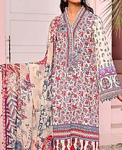 Off-white/Red Lawn Suit- Pakistani Designer Lawn Dress