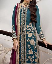 Asim Jofa Denim Blue Cotton Suit (2 Pcs)- Pakistani Designer Chiffon Suit