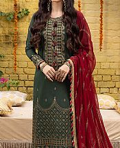 Asim Jofa Hunter Green Lawn Silk Suit- Pakistani Designer Lawn Suits