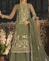 Reseda Green Organza Suit- Pakistani Designer Chiffon Suit