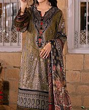 Asim Jofa Olive Green Lawn Suit- Pakistani Designer Lawn Suits