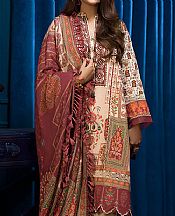 Ivory/Auburn Red Cambric Suit- Pakistani Winter Dress