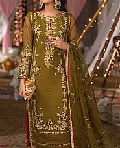 Olive Green Organza Suit- Pakistani Chiffon Dress