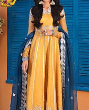 Asim Jofa Golden Yellow Organza Suit- Pakistani Designer Chiffon Suit