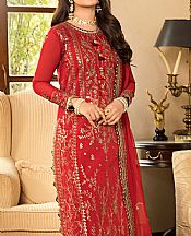 Asim Jofa Red Chanderi Cotton Suit- Pakistani Chiffon Dress