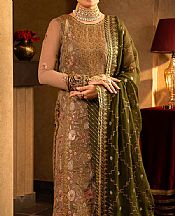 Asim Jofa Beige Gold Chiffon Suit- Pakistani Designer Chiffon Suit