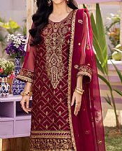 Asim Jofa Maroon Chiffon Suit- Pakistani Chiffon Dress