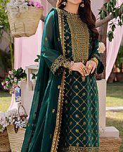 Asim Jofa Bottle Green Chiffon Suit- Pakistani Designer Chiffon Suit