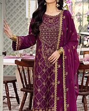 Asim Jofa Pansy Purple Silk Suit- Pakistani Designer Chiffon Suit