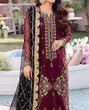 Asim Jofa Maroon Chiffon Suit- Pakistani Chiffon Dress