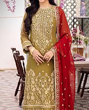 Asim Jofa Olive Green Chiffon Suit- Pakistani Designer Chiffon Suit