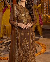 Asim Jofa Beaver Brown Paper Cotton Suit- Pakistani Designer Chiffon Suit