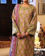 Asim Jofa Olive Green Lawn Suit (2 pcs)- Pakistani Designer Lawn Suits