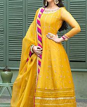 Asim Jofa Gold Yellow Organza Suit- Pakistani Designer Chiffon Suit