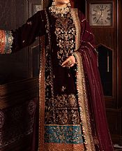Asim Jofa Maroon Oak Velvet Suit- Pakistani Winter Dress