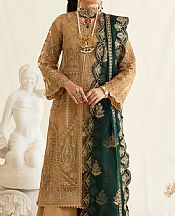 Ayzel Tan Organza Suit- Pakistani Designer Chiffon Suit