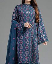 Bareeze Denim Blue Karandi Suit- Pakistani Winter Dress