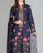 Navy Blue Karandi Suit- Pakistani Winter Clothing