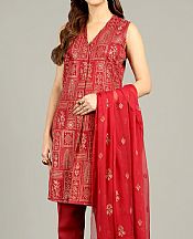 Bareeze Red Karandi Suit- Pakistani Winter Dress