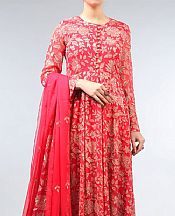 Bareeze Red Chiffon Suit (2 Pcs)- Pakistani Chiffon Dress