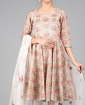 Off-white Organza Suit (2 Pcs)- Pakistani Designer Chiffon Suit