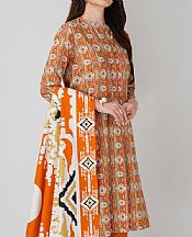 Bareeze Safety Orange Khaddar Suit- Pakistani Winter Clothing