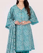 Bareeze Teal/Off White Cambric Suit- Pakistani Designer Lawn Suits