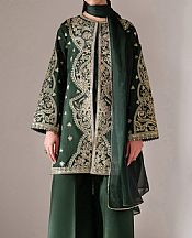 Baroque Green Raw Silk Suit- Pakistani Designer Chiffon Suit
