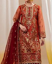 Beechtree Flame Red Organza Suit- Pakistani Designer Chiffon Suit