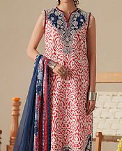 Bin Ilyas Red/Blue Lawn Suit- Pakistani Designer Lawn Suits